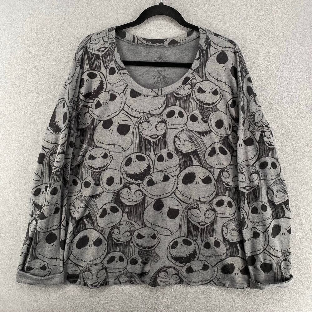 Disney Parks Nightmare Before Christmas Long Sleeve Top Womens XL Grey Black